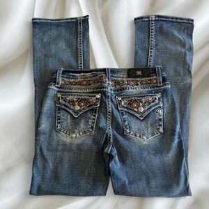 Y2K vintage Miss Me floral rhinestone low rise denim bootcut jean country grunge